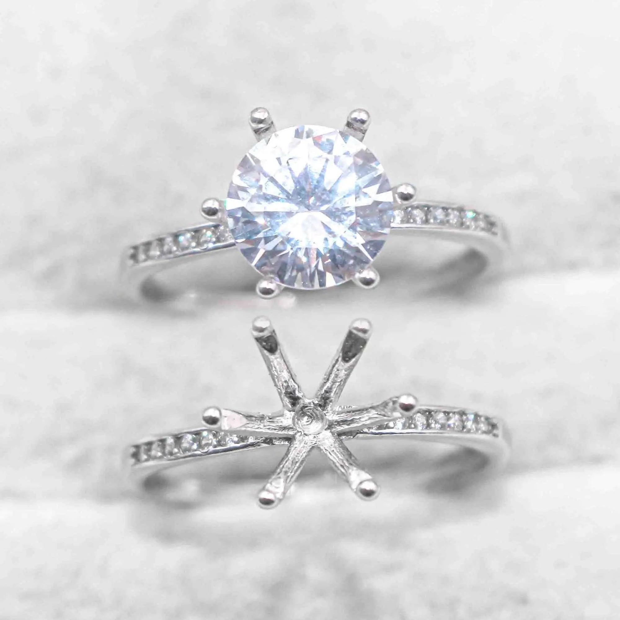 Sterling Silver 8mm/2 Carat Semi Mount Ring Frame Blank Diamond Claws Setting Base Holder Without Center Stone Inlay for DIY