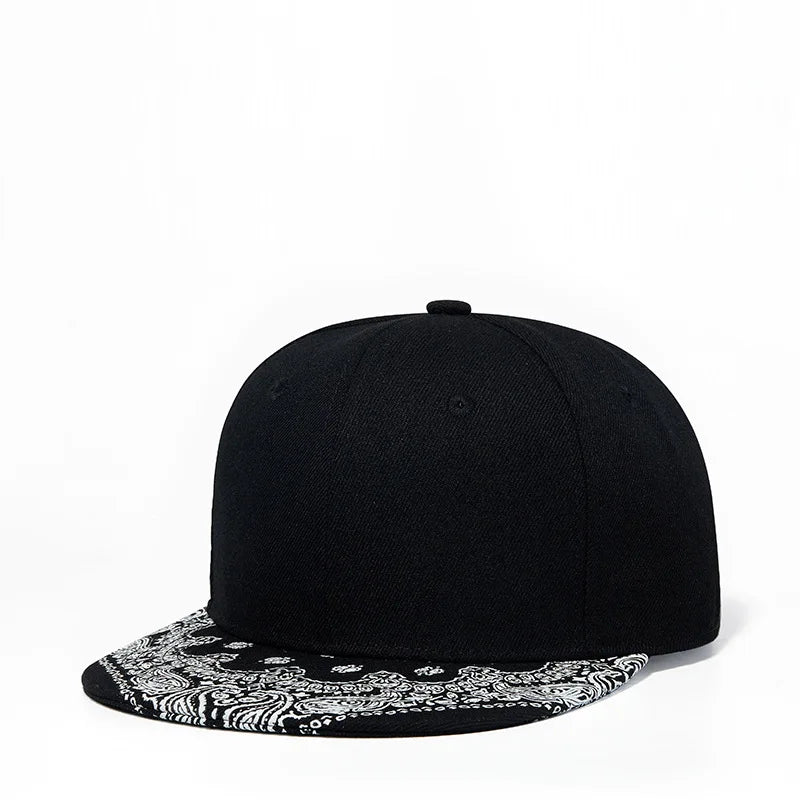 Cashew Flower Korean Hip Hop Flat Brim Hat European American Flat Brim Fashion Printed Baseball Snapback Hats Wholesale