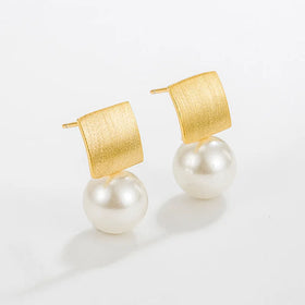 Fashion Silver 925 Pearl Earrings Stud Gold Plated Jewelry Sterling Silver Earrings Women
