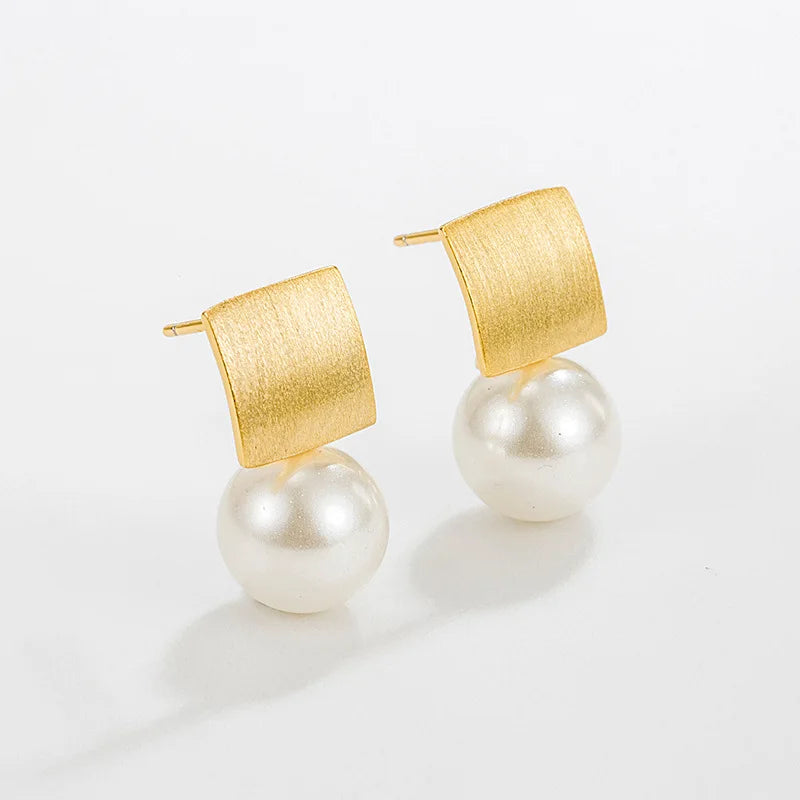 Fashion Silver 925 Pearl Earrings Stud Gold Plated Jewelry Sterling Silver Earrings Women