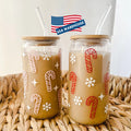 USA Christmas Customized Gifts Reusable UV Printing 16oz 20oz Large Cola Beer Drinking Glass Can Cups with Bamboo Lid and Straw