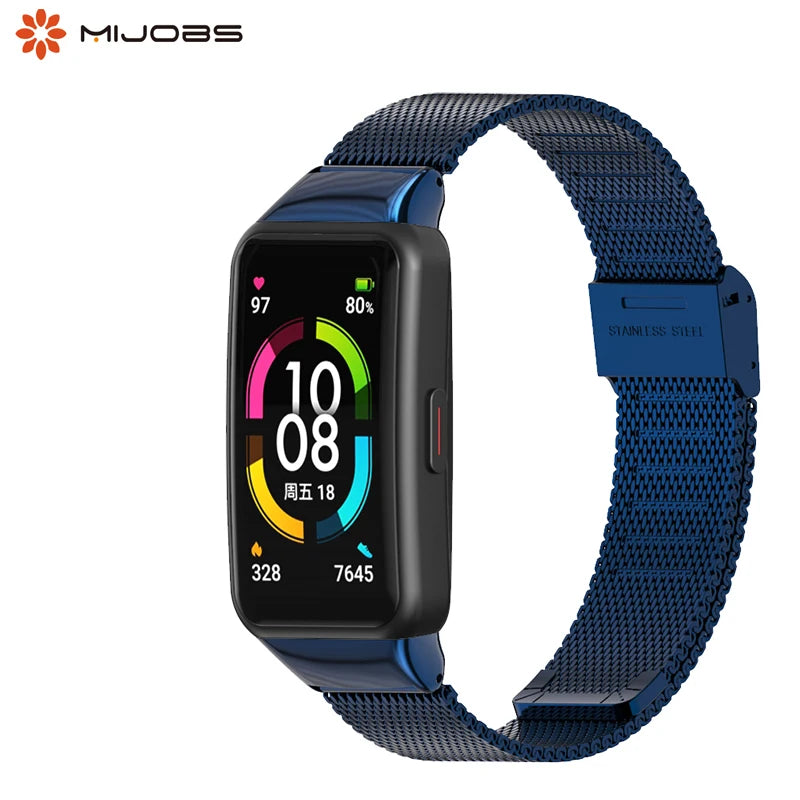 Mijobs Genuine Stainless Steel Strap Wristband Replacement Smart Watch Bracelet for Honor 6 7 for Huawei Band 6