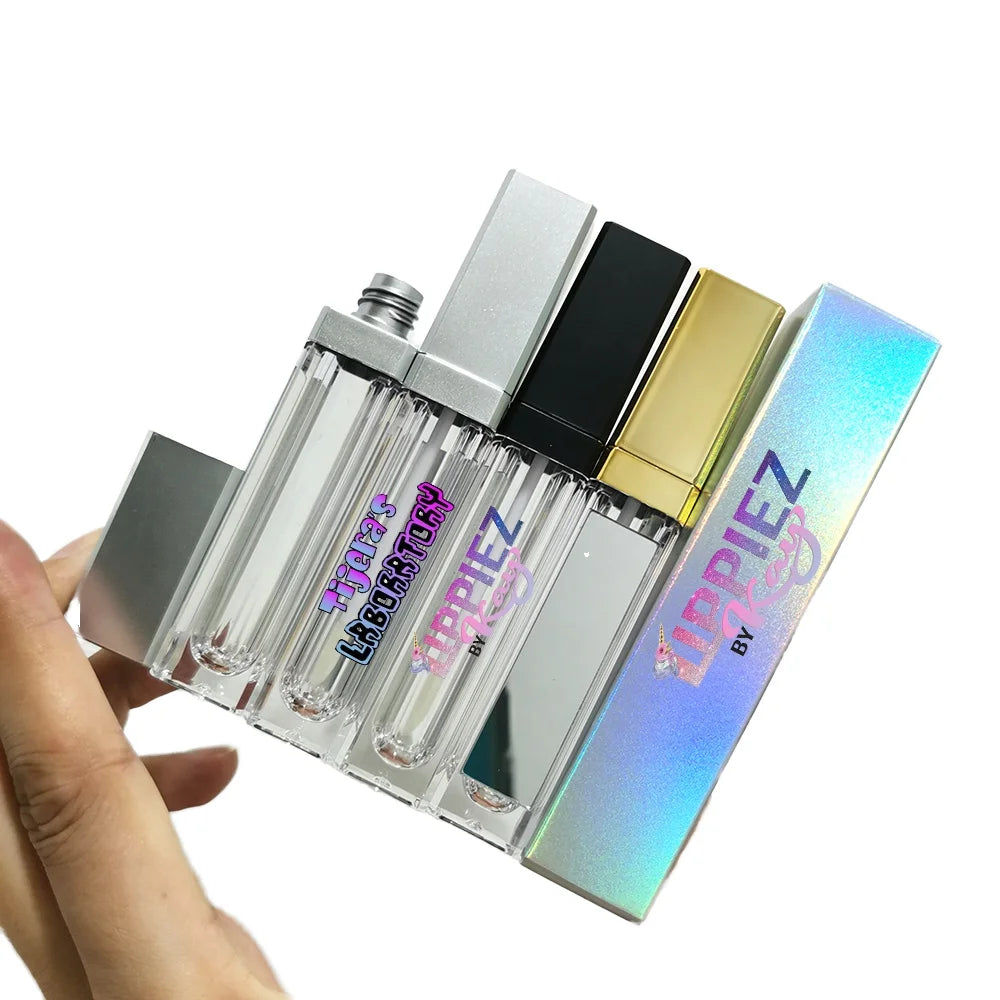 Custom Logo Square Lip Gloss Tube 5ml Capacity Soft Plastic Empty Tube Screw Cap for Lipstick Containers Screen Printing