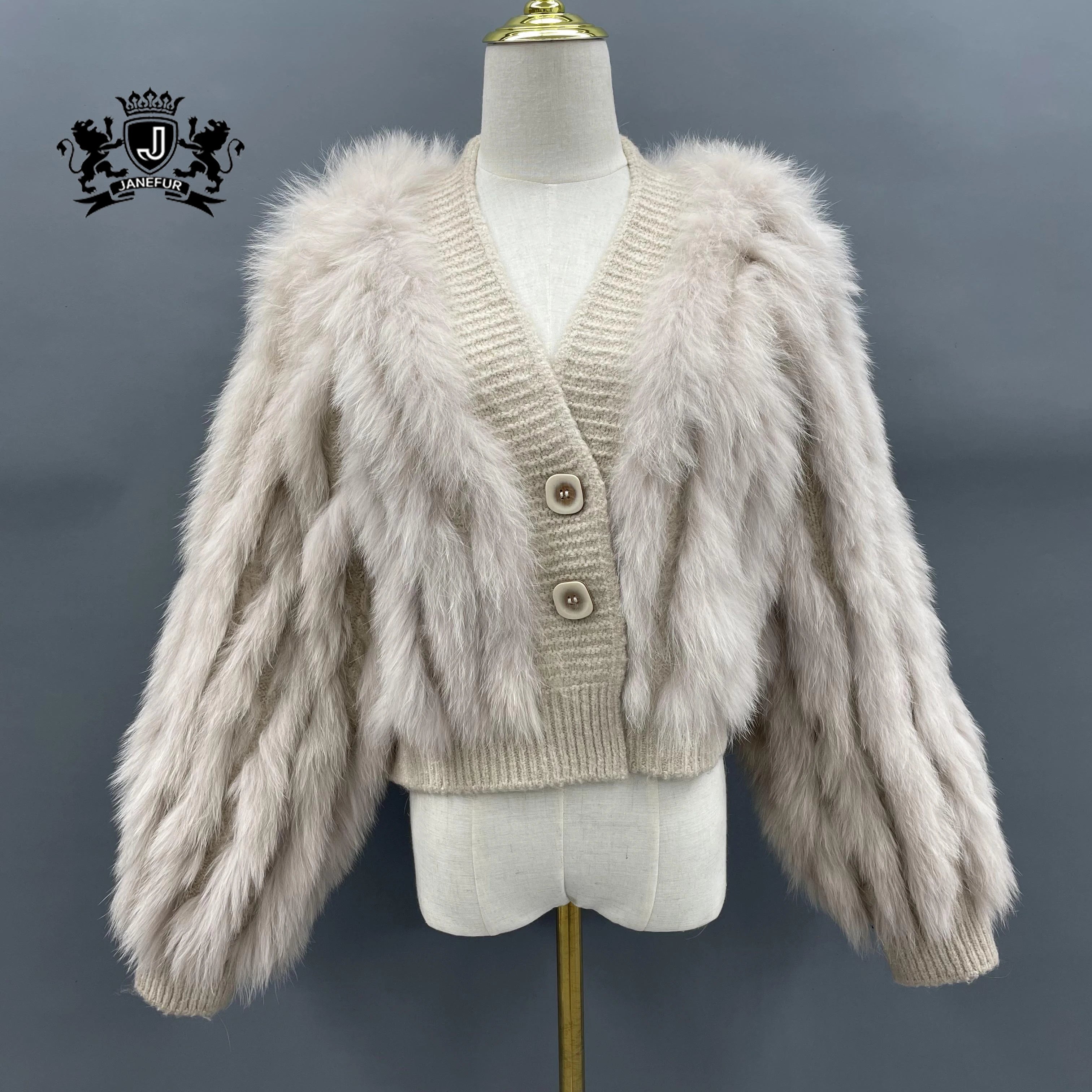 New Arrival Women Comfortable Luxury Fluffy Fox Fur Coat Short Casual Soft Wool Genuine Fox Fur Knitted Jacket