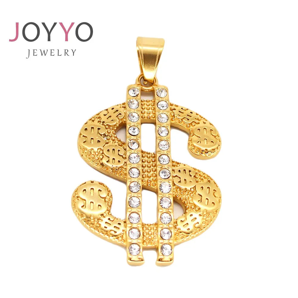Hip Hop Bling Zircons Crystals Trendy Gold Plated US Dollar Sign Money Pendant Necklace Diamond Jewellery for Men