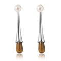 2024 New Personalized Long Brass Electroplated Platinum Inlaid Natural Stone Drop Pearl Earrings Factory Customized Wholesale