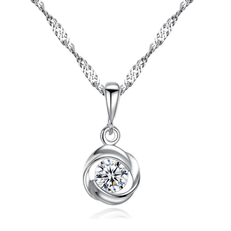 925 Sterling Silver Cz Diamond Wedding Necklace Solitaire Cubic Zirconia Necklace