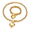 Waterproof O-Shape Hollow Heart Necklace Bracelet 18K Gold Plated Titanium Stainless Steel for Wedding Party Valentine's Day