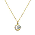 Fine Jewelry 925 Sterling Silver Crescent Moon Pendant 18k Gold Plated Diamond Necklace for Women