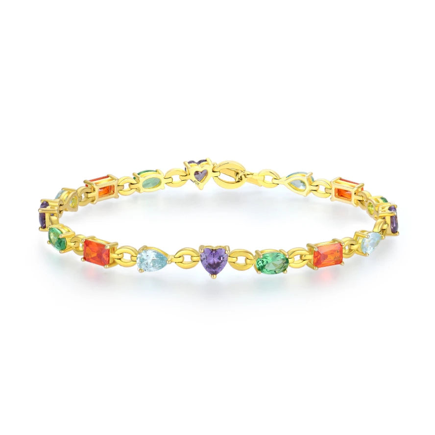 18K Gold Plated Colourful Gemstone Bracelet Fine Jewelry Custom 925 Sterling Silver Luxury Bracelet Femme