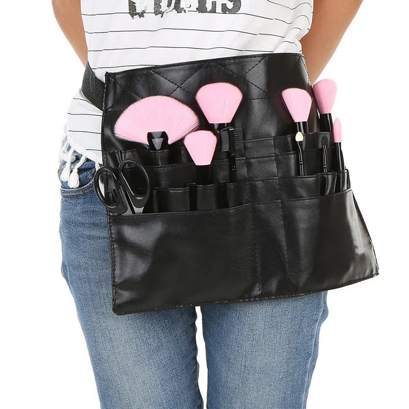 Makeup Brush Bag With Belt Cosmetic Brush Pouch Holder Organizer Multi Pocket Apron Pack With Adjustable Artist Belt Strap