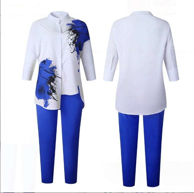 African Fashion Print Nigeria Split Irregular Button Commuter Large Two Piece Set