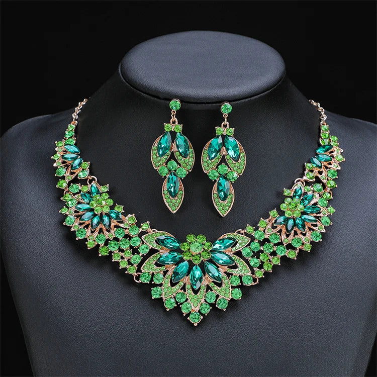 Hot Sale New Retro Leaves Flowers Luxury Women Bridal Wedding Necklace Earrings Fine Jewelry Set