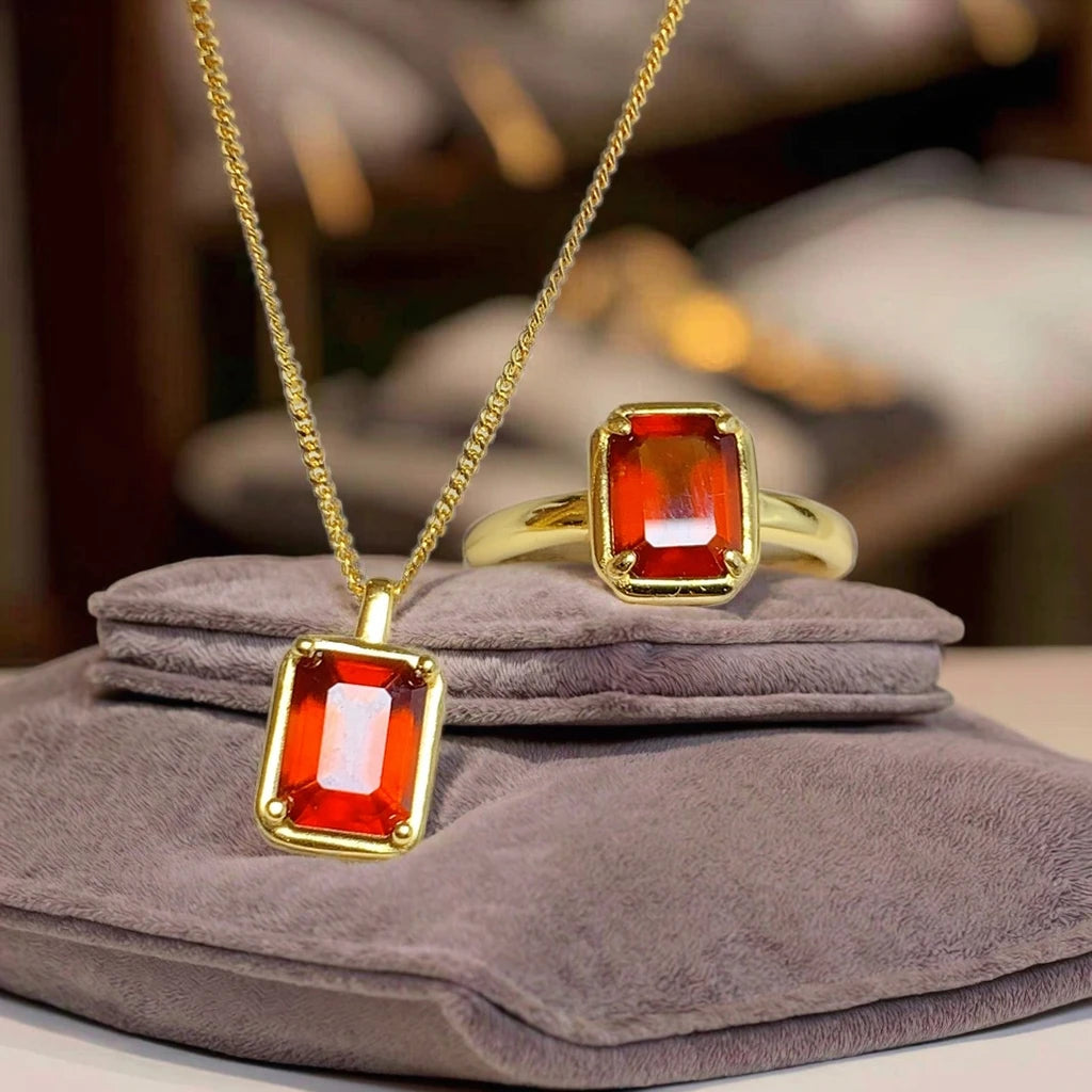 Factory Supply 925 Sterling Silver White Gold Natural Garnet Female Jewelry Set for Nigerian Weddings Engagements Gold Parties