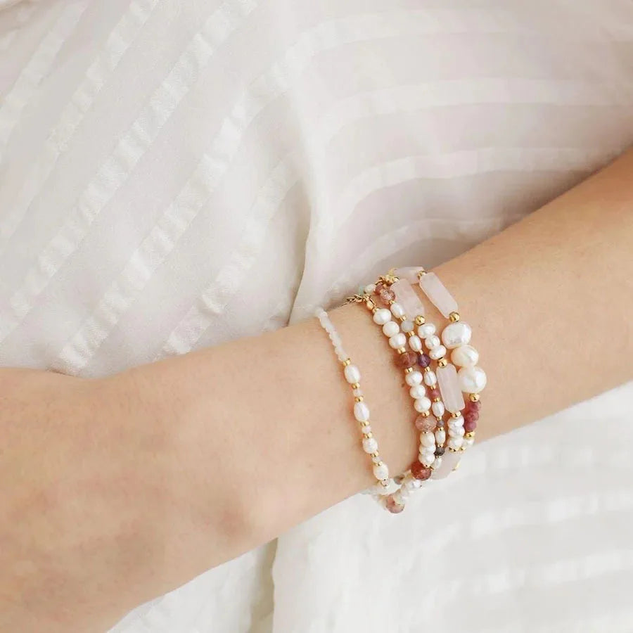 Customized Beaded Bracelet Freshwater Pearls Pink Natural Stone Beaded Bracelet