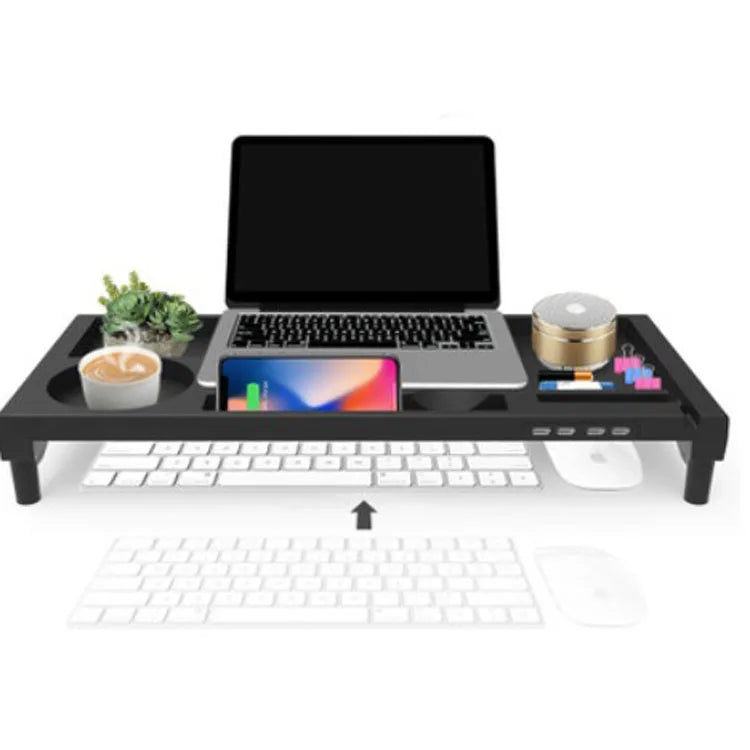 360 Rotation Computer Stand Organizer with USB Slot Adjustable Plastic Monitor Riser Holder with Storage Hole MegaBDM