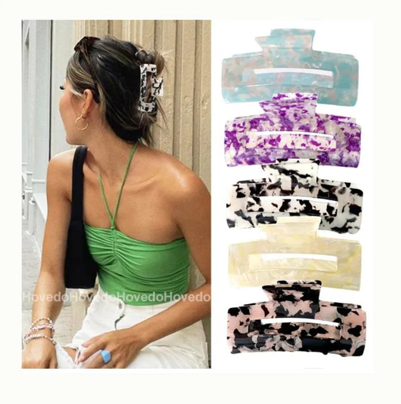 Factory Wholesale Korean Summer Transparent Hollow 7.5cm  Large Acetate Hair Claw Clips for Women Girls