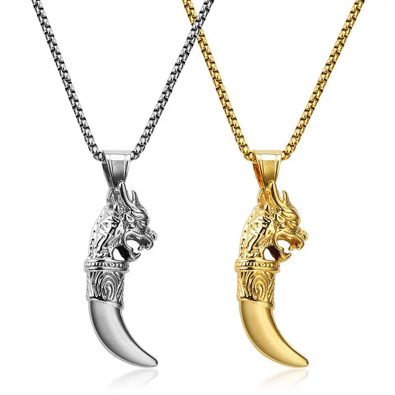 SC Classic Chain Hip Hop Stainless Steel Necklace Highly Polished Woof Tooth Pendant Stainless Steel Necklace for Men