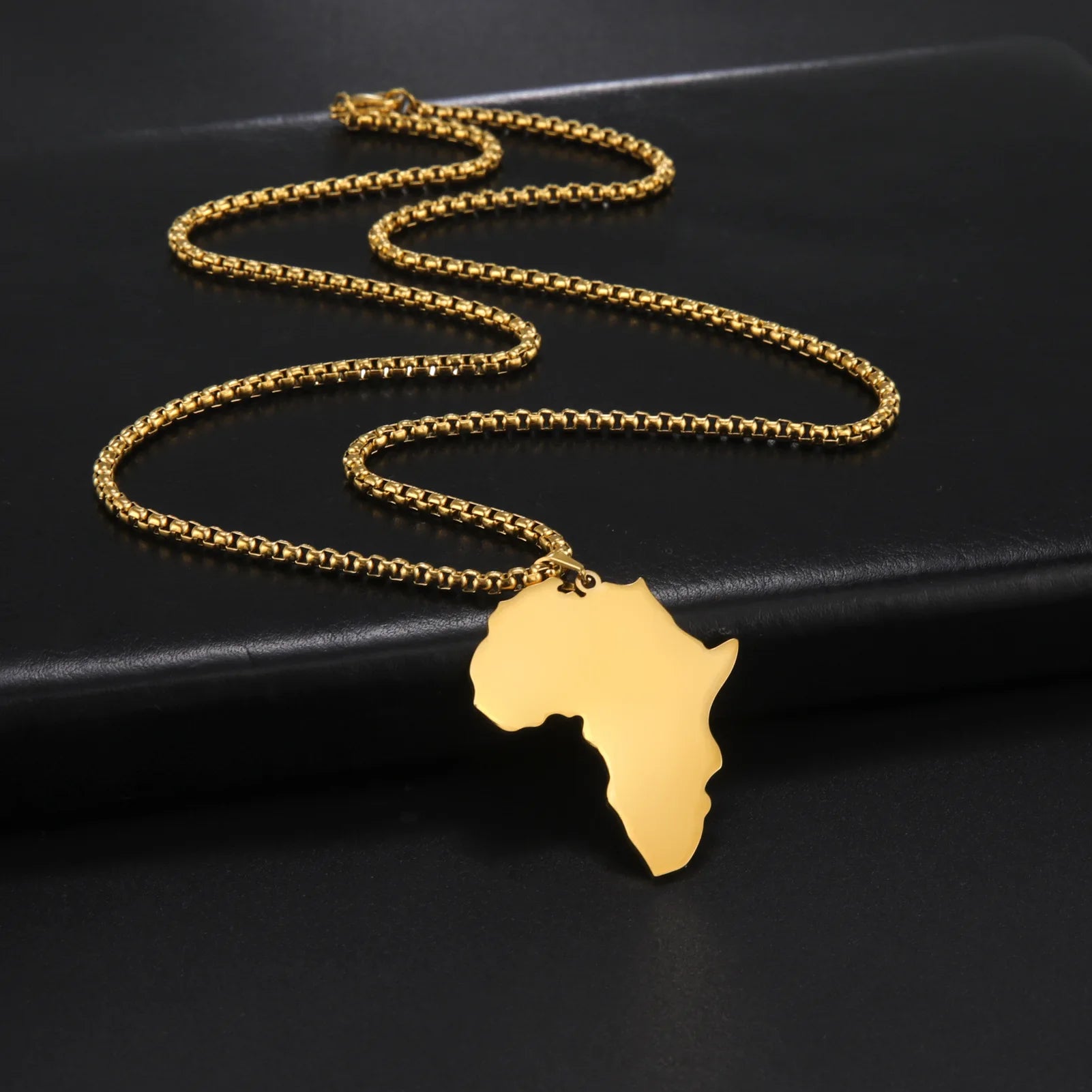 18K Gold & Silver Plated Stainless Steel Africa Map Pendant Necklace Classic Link Chain Style Manufacturer's Product