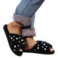 Hot Selling Women Fur Slippers Shoes Furry Fluffy Pearl Slippers Winter Plush Cross Warm Women Shoes Female Slippers
