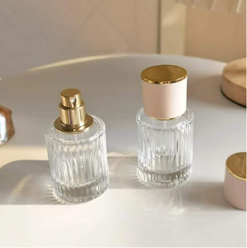 Luxury Striped Perfume Bottle 30ml 50ml Empty Glass Perfume Bottles Women Round Transparent Cosmetic Glass Spray Bottle Atomizer