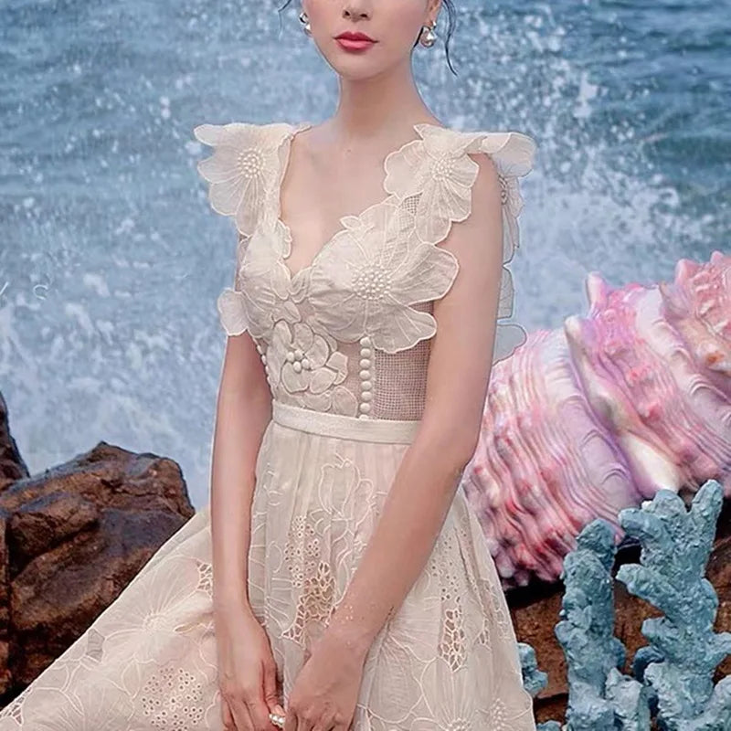 Boutique Wholesale 2026 Summer New Style Temperament Niche Socialite Organza Flower Embroidery Women's Dress