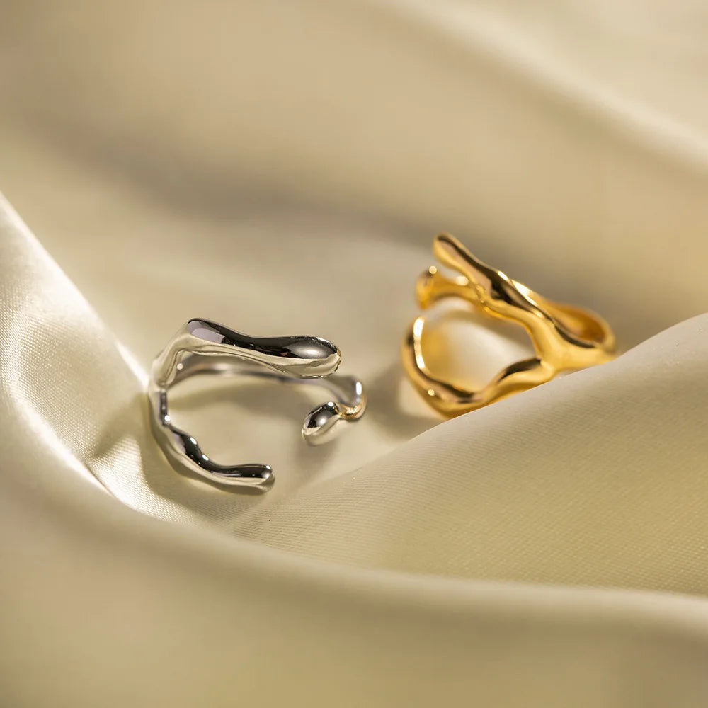 New Arrival Fashion Geometric 18K Gold Plated Stainless Steel Two White Pearls Stacking Open Ring for Girls