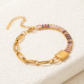 Maiou Trendy Waterproof 18k Gold Plated Stainless Steel Zircon Tennis Chain and Link Patchwork Lock Bracelet for Women Jewelry