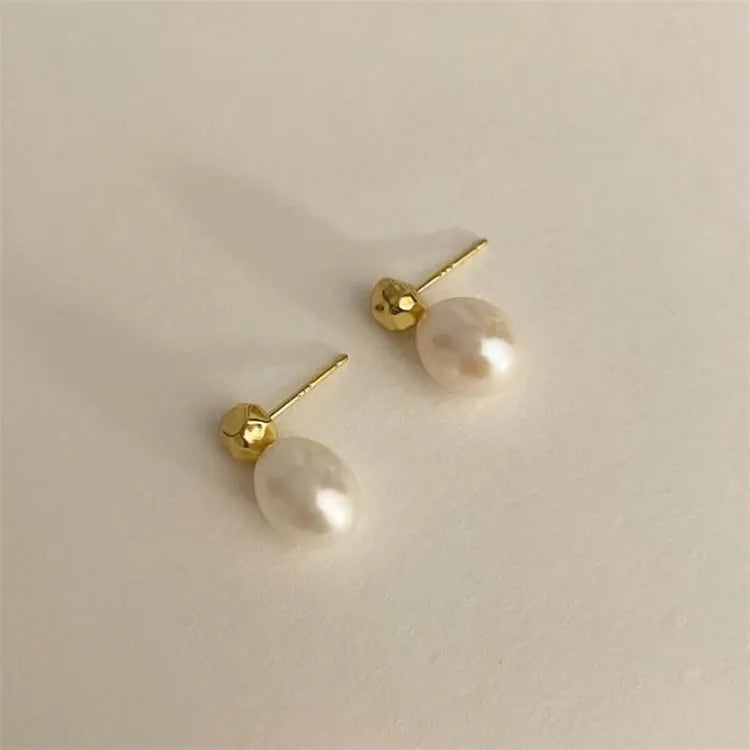 SP Korean Cute 925 Sterling Silver Freshwater Pearl Stud Earrings for Women