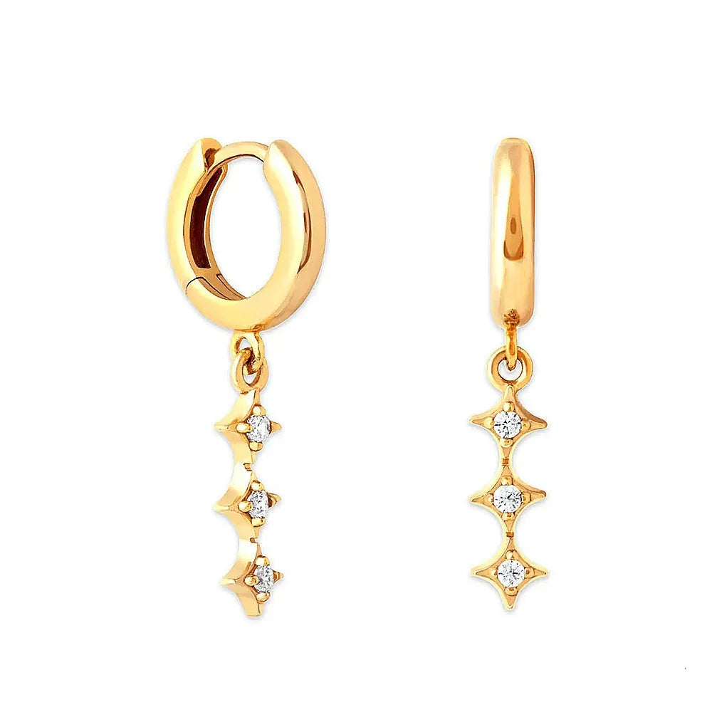 Fashion Zircon Four-pointed Star Drop Fine Jewelry 925 Sterling Silver Hoop Earrings Women