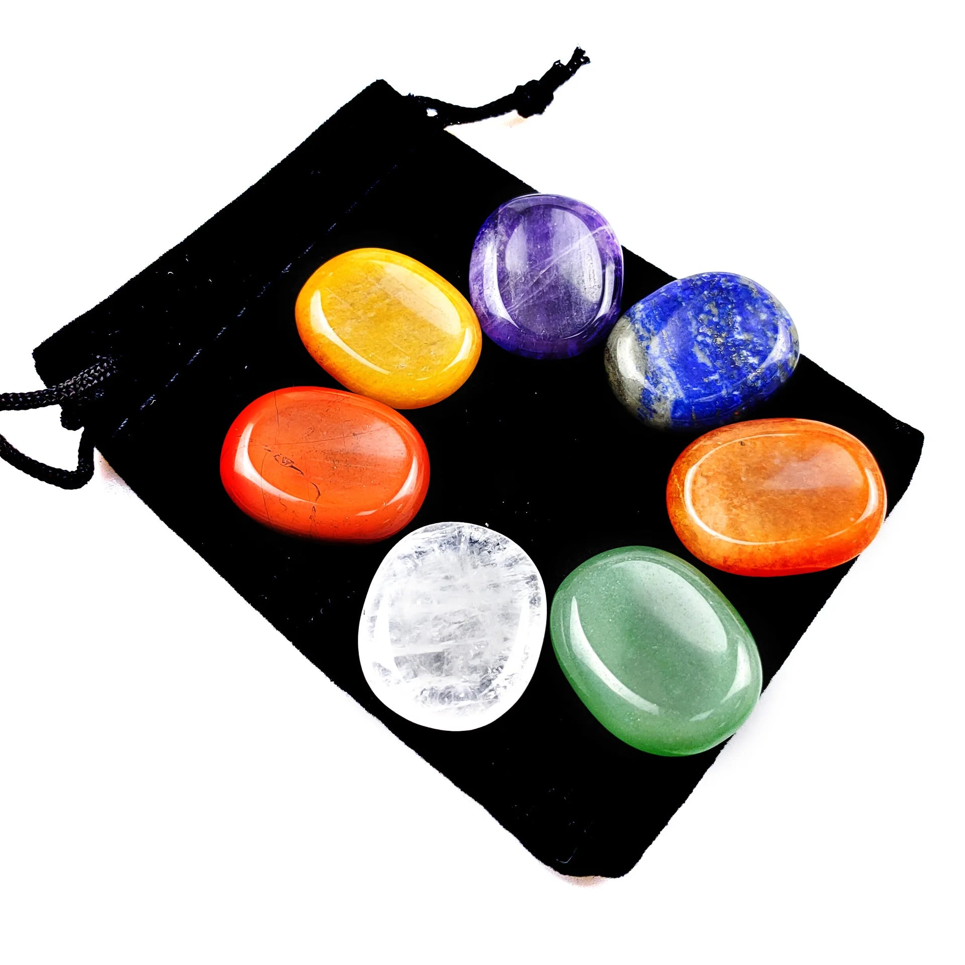 Wholesale Polished Oval Pocket Palm Healing Energy Seven Chakra Worry Tumbled Stone Set