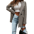 S-XXL Fashion Plaid Double-Breasted Long Sleeve Suit Blazer Casual Open-Front Jacket Turndown Collar Coat for Women 1 - 19 Pi