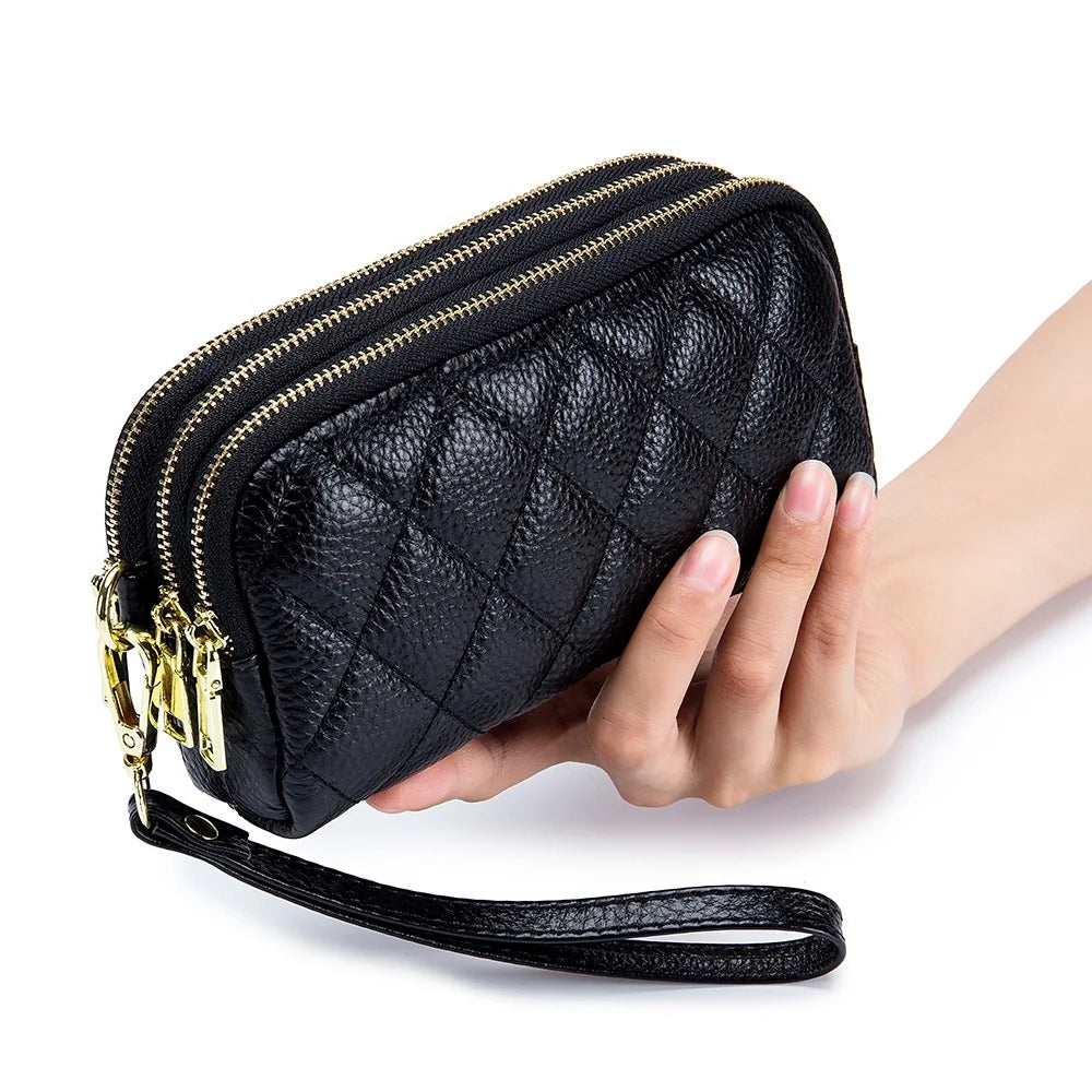 2022 Ladies Clutch Purse Wallet Diamond Lattice Quilted Genuine Leather Cell Phone Purse Handbag Women's Purse Wallet Clutch Bag