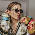 2023 New Fashion Silver Sunglasses for Women Custom Logo Korean Eyewear Trendy Shades Irregular Frame Gold Metal Chain Wholesale
