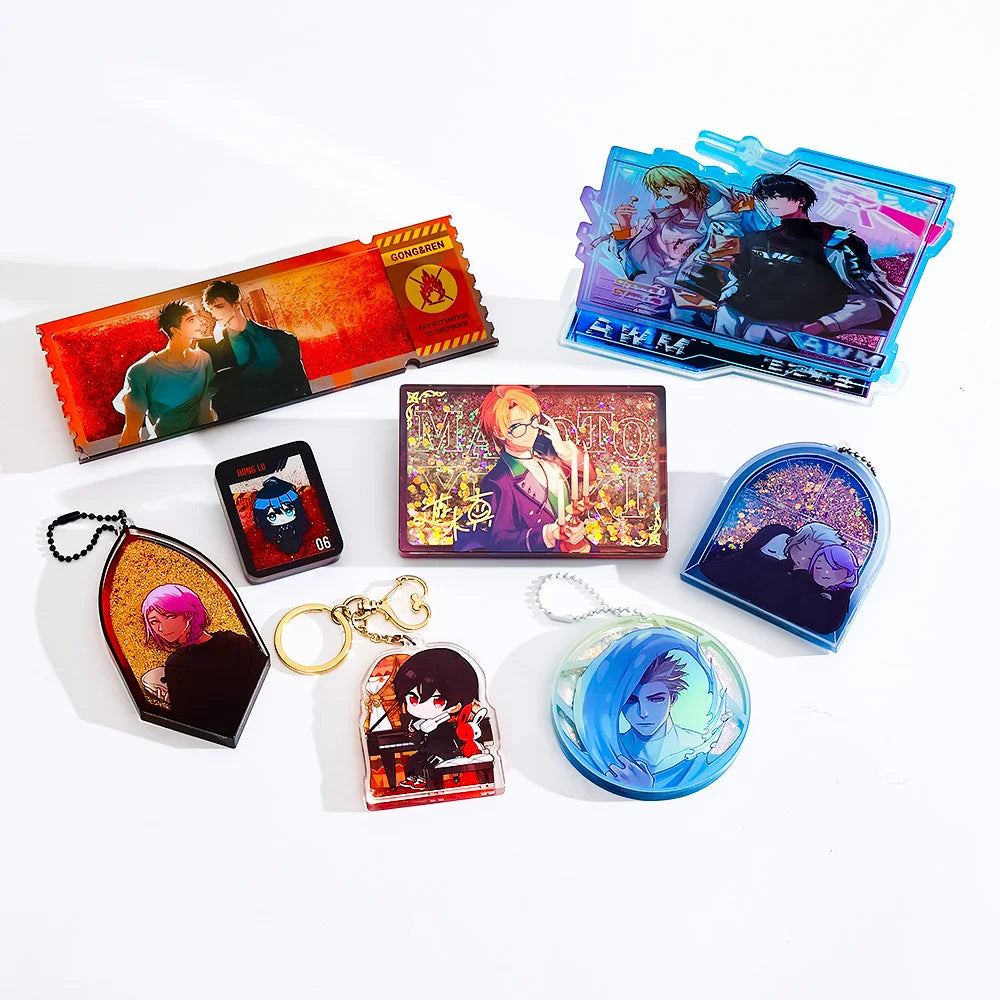 CNAWO Custom Anime Flowing Liquid Standee Oil Liquid Quicksand Table Stand Glitter Holo Shake Display Stand Clear Acrylic Block