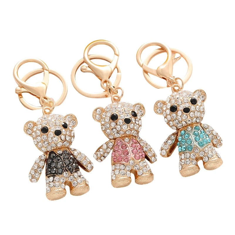 Cute Mini Bears Crystal Keychain Rhinestone Animal Key Chains Bling Key Rings Pendant Diamond Bear Keychain Teddy Bears Keychain