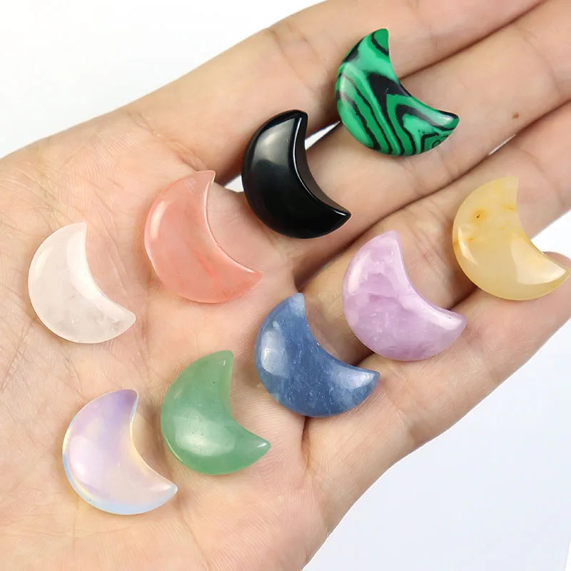 2CM Natural Engraved Gemstone Crescent Moon Crystal Healing  Balancing Stone Carved Craft With Package