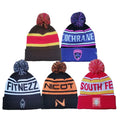 100% Acrylic Jacquard Embroidery Logo Patch Beanie With Pom Pom Custom Sports Club Football Team Fans Bobble Hat