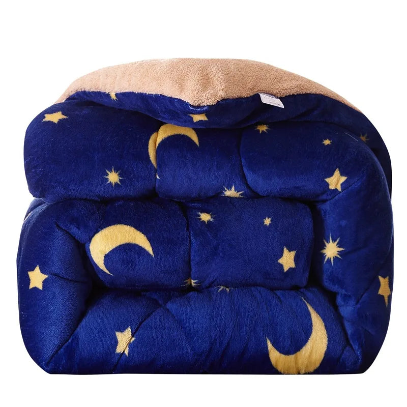 Quilt Comforter Thicken Winter Warmth with Embroidered Patchwork Pattern Washable Microfiber Fabric for Hotels