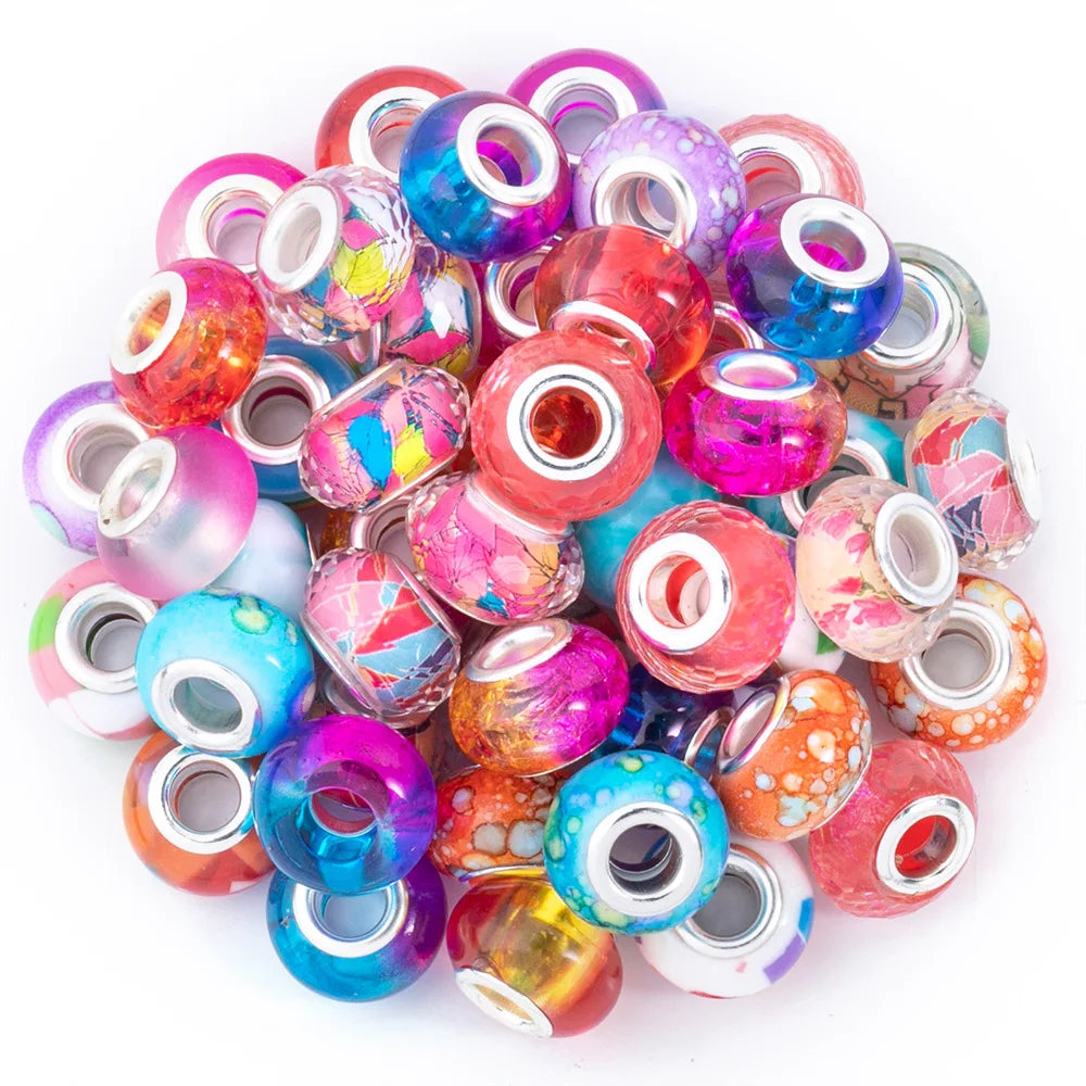 100pcs European Large Big Hole Spacer Beads Rhinestone Craft rainbow Beads for DIY Charms Bracelet Jewelry Making