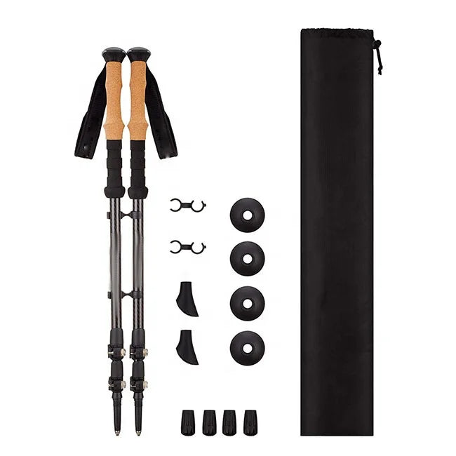 Custom Modern 3-section Telescopic Aluminum Nordic Walking Poles Rubber Quick Lock Lightweight Durable Portable-250 lb Capacity