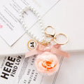 Wholesale Women Bag Accessory Key Chain Gift Preserved Flower Keychain Beautiful Pearl Preserved Rose Flower Key Chain