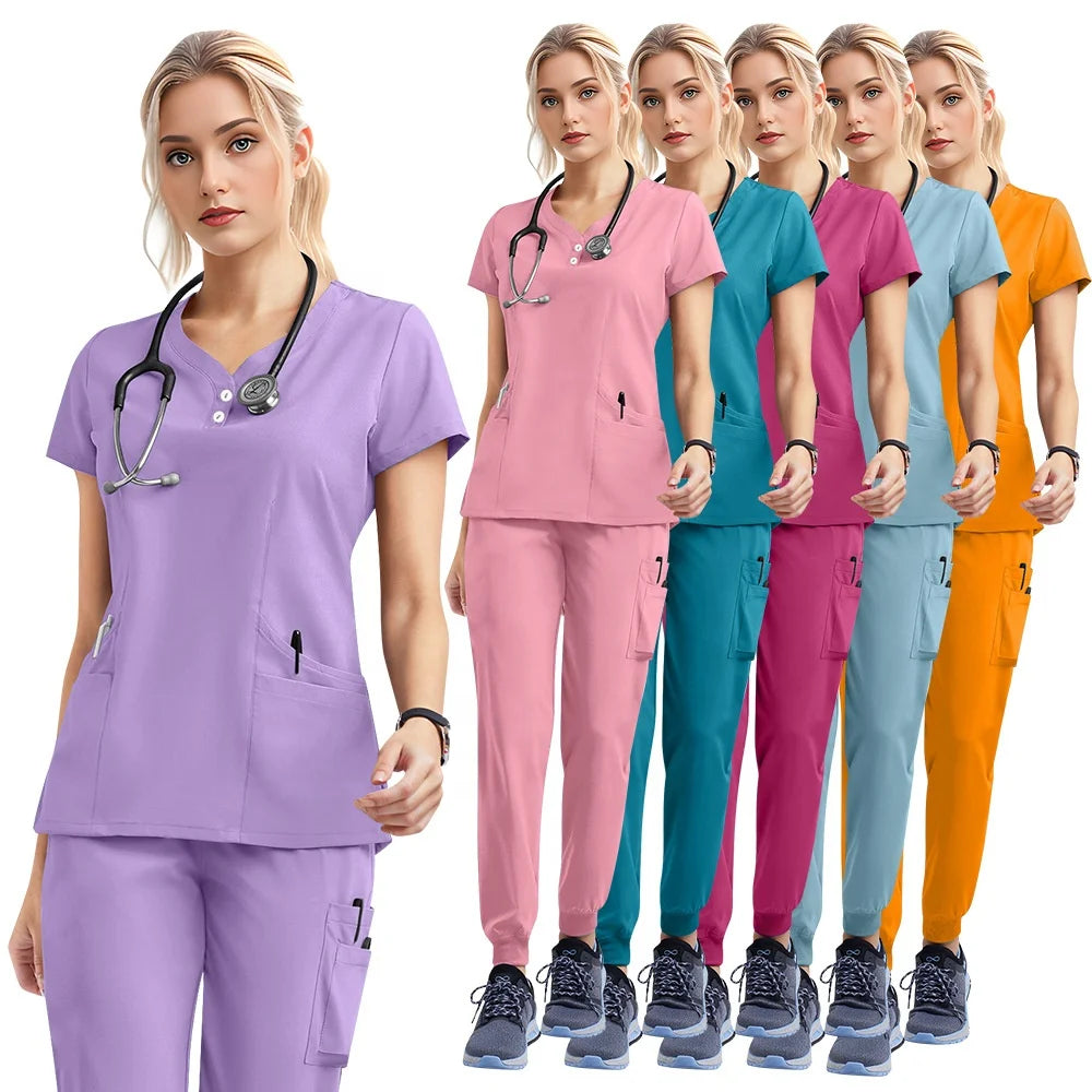 Custom Women Quick Dry Medical Hospital Dental Doctor Scrubs Nurse Uniform Scrub Sets Tops Jogger Pants Scrubs Uniforms Suits