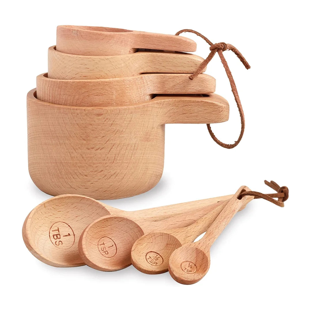 Wood Measuring Cups and Spoons Set of 8 Handcrafted Natural Wooden Measuring Cups Measuring Spoons