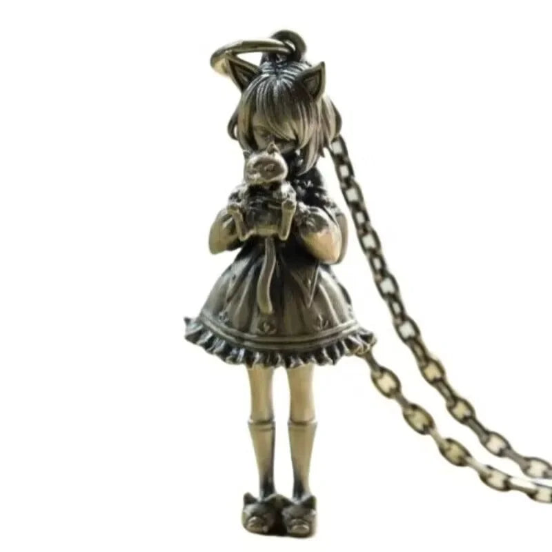 BOCAI S925 Silver Vintage Anime Princess Dress Beautiful Warrior Cat Hugging Girl Pendant for Men Women Fine Silver Jewelry