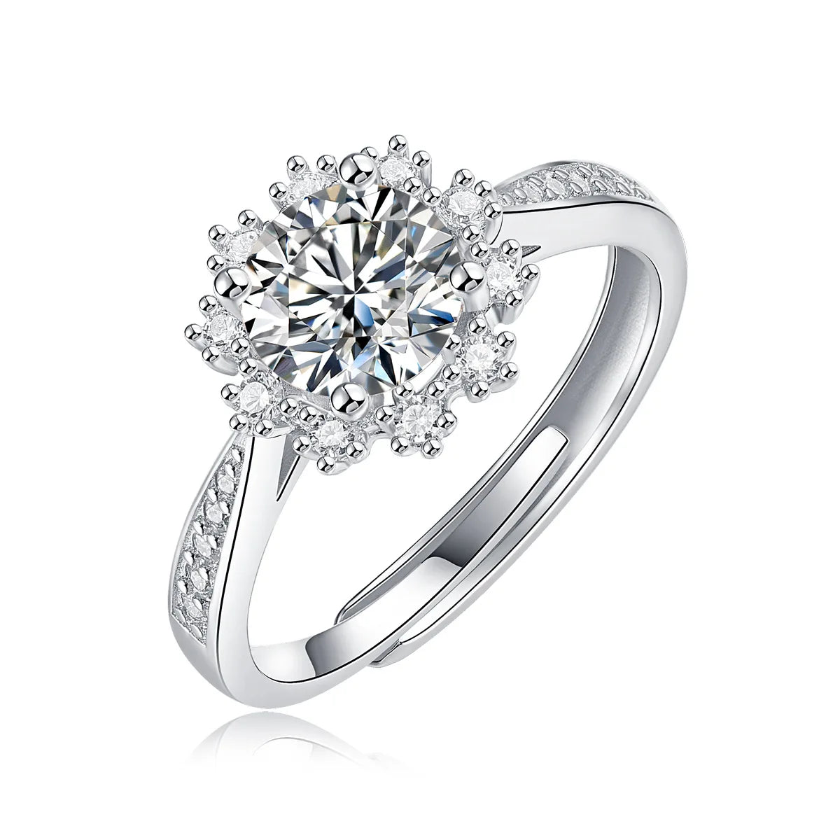 S925 Silver Moissanite Adjustable Rings Advanced Proposal Snowflake Design