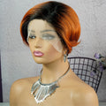 Atikual Wholesale Black for Ombre Orange for Pixie Cut Brazilian Hair Wig Curly L Part Lace Transparent Short Bob Wigs