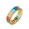 High End AAA Zirconia Pave Rings for Women Baguette 18k Gold Plated Copper Rings Gold Jewelry