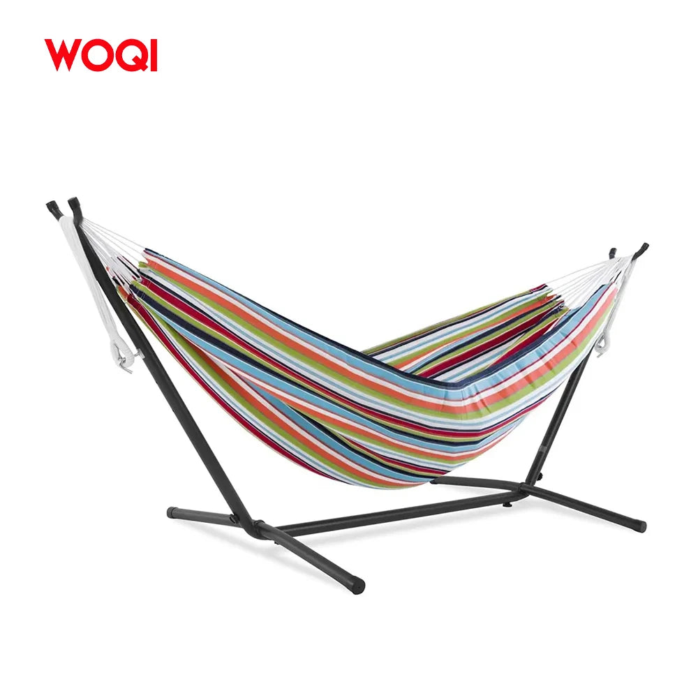 WOQI New Fashion Double Cotton Folding Thicken Anti-rollover Stripe Stitching Color Hammock With Stand