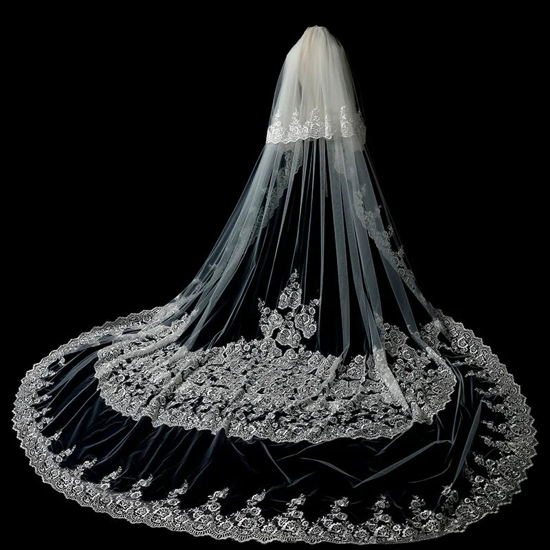 Wholesale Korean Style White Headband with Long Large Trailing Bridal Veil for Brides